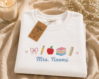 Moletom bordado para professor | Moletom personalizado com nome do professor | Camiseta/Suéter para professor para a volta às aulas