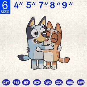 Bluey and Bingo Hug Embroidery Design, Cute Cartoon Dog Machine Embroidery, Sibling Love Stitch File, Kids Gift Embroidery Pattern