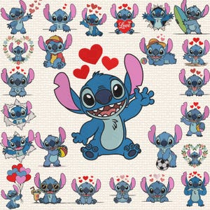 Bundle 25 File Stitch Embroidery , Stitch Embroidery Machine File, Cute Baby Stitch Sit Machine Embroidery Files, 5 Sizes, Instant Download