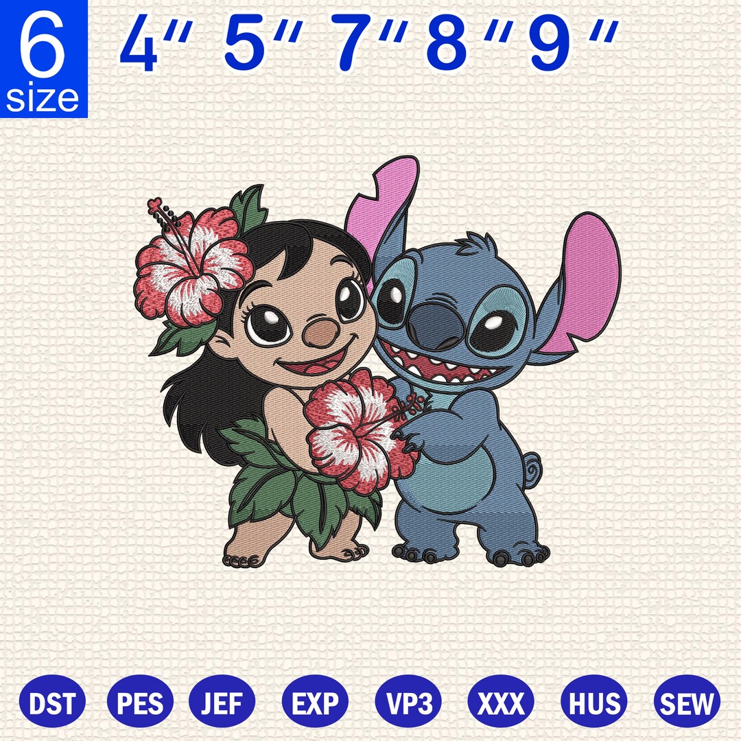 Vector Stish Lilo and Stitch Embroidery Design, Hawaiian Flower Applique Pattern ...