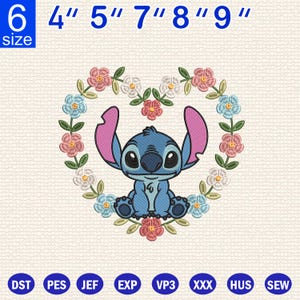 Stitch Embroidery Design, Cute Stitch, Heart Shape Embroidery, Floral Embroidery, Disney Embroidery, Stitch Lovers Gift, Digital Download.