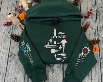 スターシップ マスエフェクト 刺繍入りパーカー＆スウェットシャツ、パラゴン レネゲード クォータージップ、マスエフェクト N7 シャツ、ゲームグッズ、ビデオゲームギフト