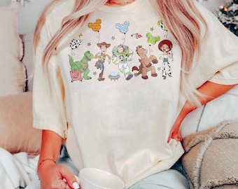 Camiseta con globos de Disney Toy Story en colores cómodos, camiseta de Disney World Toy Story, camiseta familiar de Disney Toy Story, camiseta con personajes de películas, camiseta de regalo de Disney