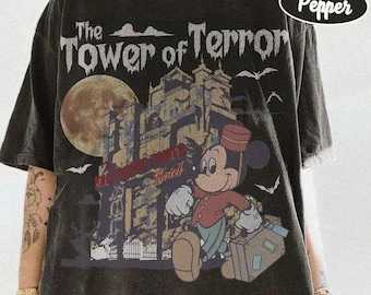 Komfort Farben Retro Tower of Terrotor Shirt, Twilight Zone Disney Fahrt T-Shirt, Disney Urlaubsreise Shirts, Mickey Hollywood Tower Hotel T-Shirt