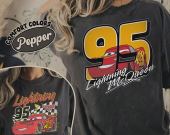 Retro Disney Lightning McQueen Comfort Colors Shirt, Disney Trip Shirt, Disney Cars Pixar Shirt, Cars 95 Tee, Retro McQueen 2 Side Shirt