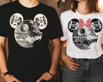 Vintage Star Wars Couple Tees, Mickey and Minnie Death Star Shirts, Star Wars Day Apparel, Disney Family Tees, Star Wars Present