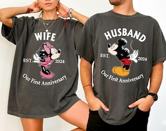 Custom Disney Anniversary Shirts Matching Couple Disneyworld Tee, First Anniversary Est Year Disneyland Tees, Wife Husband Disney Trip Shirt