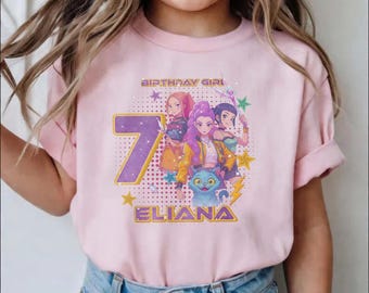 Custom Huntrix Birthday Girl Shirt, Personalized Kpop Demon Hunter Birthday Tee, Back to School, Gift for Huntrix fan,Birthday Gift for Kid