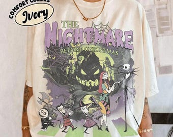 Comfort Colors® Nightmare Before Christmas Shirt, Oogie Boogie Coquette Bow Disney Halloween Spooky Season Shirt, Jack Skellington Sally Tee