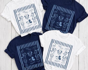 Mickey And Friends Shirt, Vintage Disney Striped Tee, Disneyland Vacation Tee, Cute Mickey Autograph Shirt, Disney Family Matching Shirts