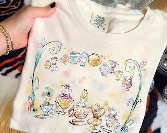 Vintage Watercolor Alice in Wonderland Mad Tea Party Shirt, Retro Disney Girls Trip Outfit, Cheshire Cat White Rabbit Mad Hatter Tee