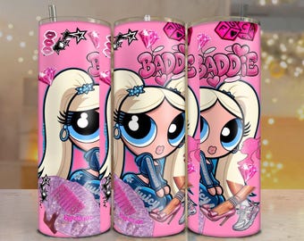 Pink Powerpuff Girl Tumbler Wrap – Glitter Baddie Design (Digital Download)