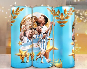 Lionel Messi Tumbler Wrap PNG: Argentina Soccer Design (Digital Download)