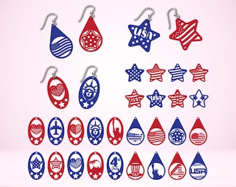 America Earrings Bundle, Patriotic Earrings, USA earrings svg, 4th of july earrings svg, 4th of july earrings, 4th of july earrings Bundle