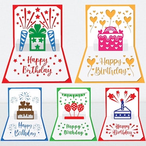 Carte pop-up d'anniversaire, bricolage, carte d'anniversaire 3D, intercalaire de carte d'anniversaire, papier découpé d'anniversaire, lot de cartes d'anniversaire pop-up