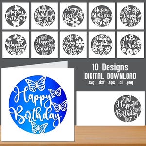 Feliz Aniversário Papercut, Pacote de cartões de aniversário svg, Inserir cartão Cricut, Cartões Papercut svg, Cartão de Aniversário DIY, Cartão de feliz aniversário