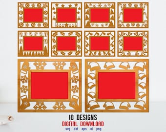 Christmas Photo Frame Lasercut Bundle, Holiday Decor (Digital Download)