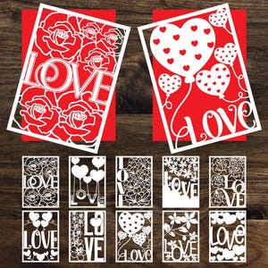 Liefde wenskaart bundel, liefde papier gesneden ontwerpbundel, liefde en huwelijk, liefde papier snijden sjabloon, liefde hart papier gesneden, romantisch
