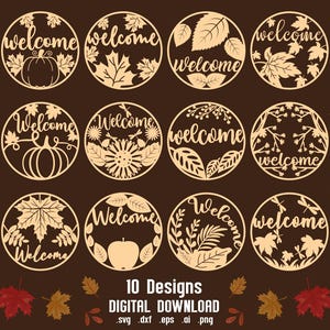 Fall Rounded Sign, Welcome Sign, Fall Wall Signs Laser Cut, Wall Hanger Lasercut, Pumkins Svg, Fall Decor Glowforge, Fall Papercut, 3D Fall