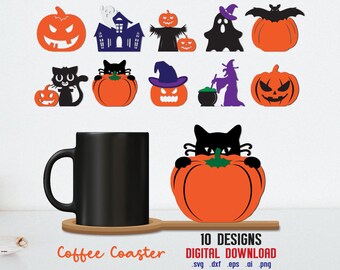 Halloween Coaster Laser Cut Files, 10 Designs (Digital Download)