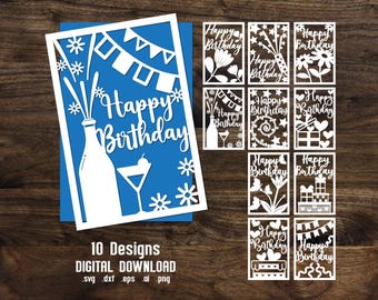 Happy Birthday Papercut, Birthday card bundle svg, Insert card Cricut, Papercut cards svg, Laser cut cards svg, Happy birthday card svg