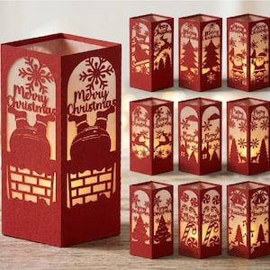 Plantilla de farol navideño recortado en papel, caja de sombras navideña SVG (descarga digital)