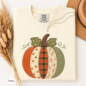 Faux Patchwork Pumpkin Shirt Comfort Colors, Autumn Pumpkin Fall Tee, Thanksgiving October Gift, Tis The Season Shirt