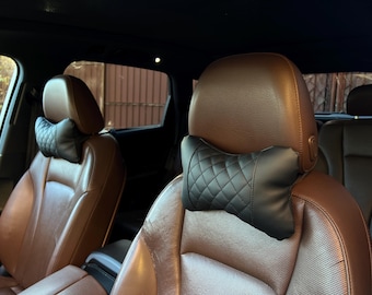 Custom Leather Car Neck Pillows – Handmade Headrest Pillow, Luxury Car Accessories, Gift for Car Lovers
