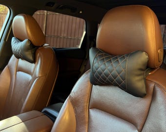 Almofada de couro para encosto de cabeça de carro – Apoio para pescoço – Acessório automotivo artesanal para presente