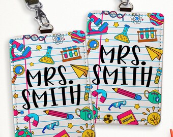 Personalized Lanyard Id Holder, Custom Science Teacher ID Badge Holder,Back To School Gift,Teacher School Supplies,Appreciation Teacher Gift