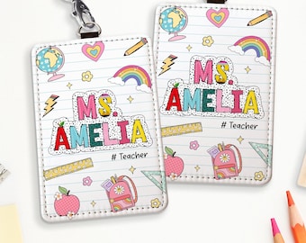 Personalized Teacher ID Badge Holder, Teacher Lanyard Accessories, Teacher Appreciation, ID Holder School Supply, Back To School Gift