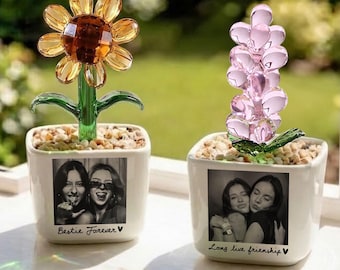 Personalized Bestie Photo Glass Flower Pot, Photo Gifts for Best Friend, Birthday Gifts For Bestie, Bridesmaid Proposal,Wedding Gift for MOH