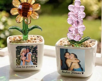 Maceta de cristal personalizada con foto para tu mejor amiga, regalos fotográficos para tu mejor amiga, regalos de cumpleaños para tu mejor amiga, propuesta para dama de honor, regalo de boda para la dama de honor.