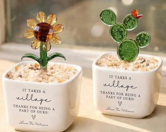 Custom Stained Glass Flower Pot,It Takes a Village Personalized Thank You Gift,Teacher Appreciation Gift for Nanny Caregiver Gift Babysitter