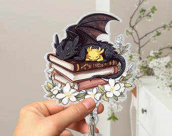 Fantasy Bookish Badge Reel, 4th Wing Dragon Badge Reel, Book Lover Gift, ID Holder, Badge Clip for Reader, Fantasy Dragon Badge Reel