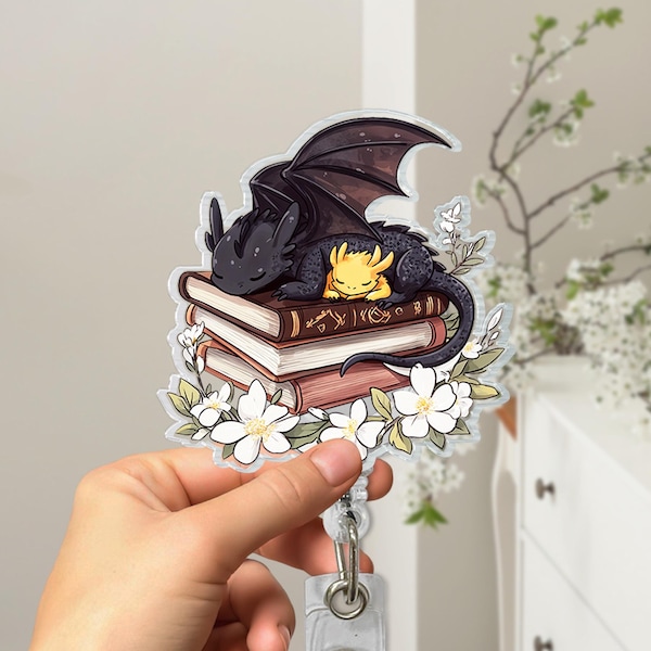 Fantasy Bookish Badge Reel, 4th Wing Dragon Badge Reel, Book Lover Gift, ID Holder, Badge Clip for Reader, Fantasy Dragon Badge Reel