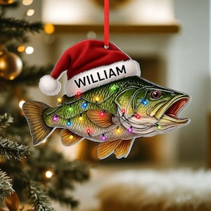 Personalized Fishing 2D Flat Ornament, Custom Name Christmas Ornament, Fisherman Ornament, Bass Fish Dad Ornament, Gifts for Him, Dad Gift