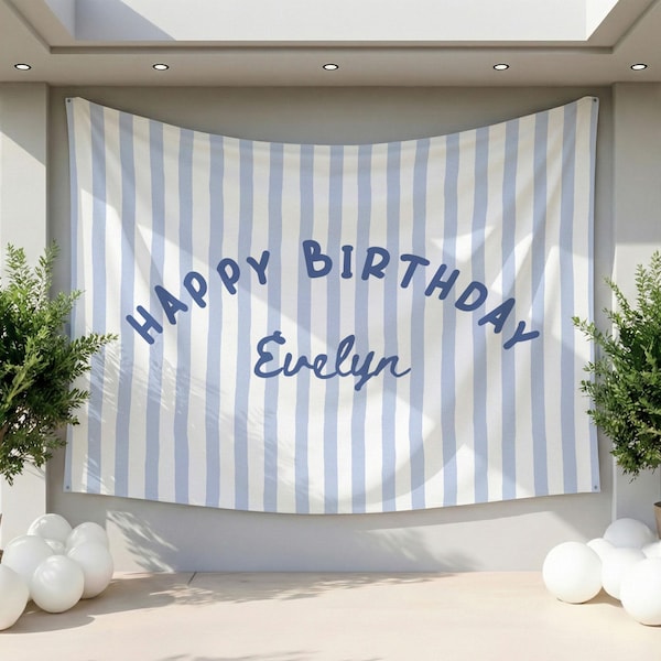 Personalized Birthday Name Banner, Custom Birthday Banner, Fabric Birtday Sign, Birthday Banner, Kids Party Decor, Striped Photo Prop