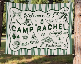 Personalization Camp Bachelorette Tapestry,Bachelorette Camping,Camp Themed Bridal Party Favors, Custom Location Bridesmaid Gifts,Lake Bach