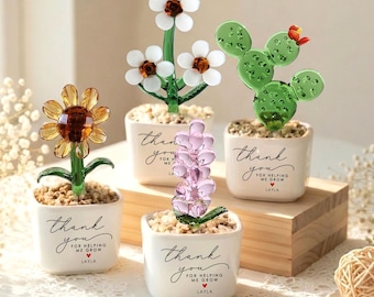 Custom Stained Glass Flower Pot, Thank You for Helping Me Grow, Teacher Appreciation Gift, Coworker Gift Thank You, Memorial Gift