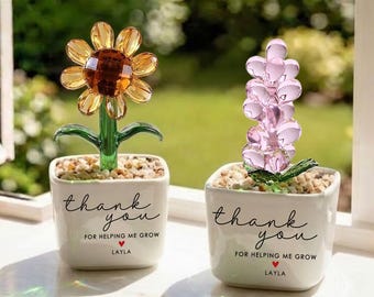 Personalized Stained Glass Flower Pot, Thank You for Helping Me Grow, Teacher Appreciation Glass Flower Pot, End of Year Gift, Coworker Gift