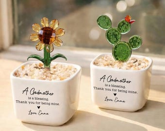 Merci, cadeau marraine, pot de fleur en verre marraine, pot de fleur en verre teinté marraine personnalisé, cadeau fête des mères