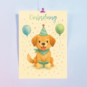 Kinder Geburtstagseinladung Hund Karte Kindergeburtstag DIN A6 digitale Einladung Party digital