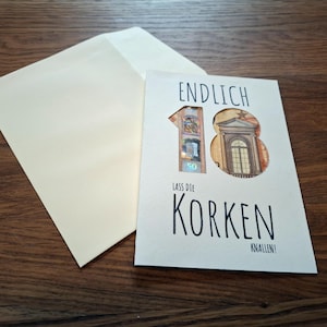 Verjaardagskaart 18e verjaardag, contant geld cadeau, verjaardagskaart, 18 jaar oud, digitale gegevens, kaart A6, afdrukgegevens, knutselsjabloon, kurkpoppen