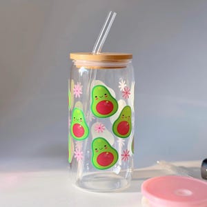 Avocado-Glas mit Strohhalm und Bambusdeckel Eiskaffee-Glas mit Strohhalm und Deckel 16oz
