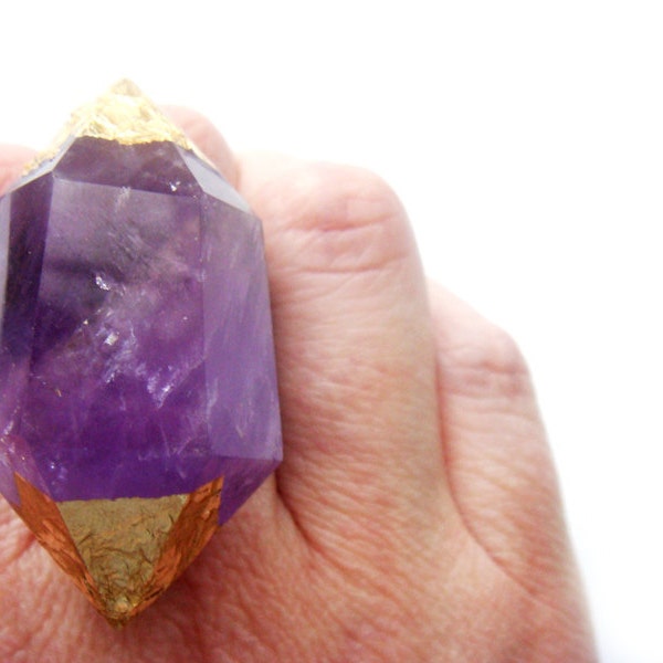 24K Gold Amethyst Crystal Point Ring
