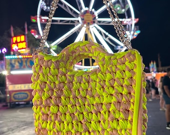 Neon Yellow Small Crossbody Crochet Bag!