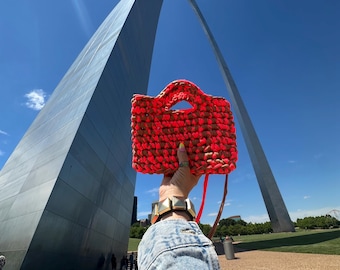 Neon Coral Small Crossbody Crochet Bag!