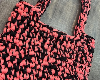 Large Black and Coral Shoulder Crochet Bag!