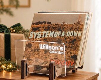 Personalized Vinyl Record Stand with Acrylic Nameplate, Christmas Gift for Record Collector, Christmas Gift for Music Lover